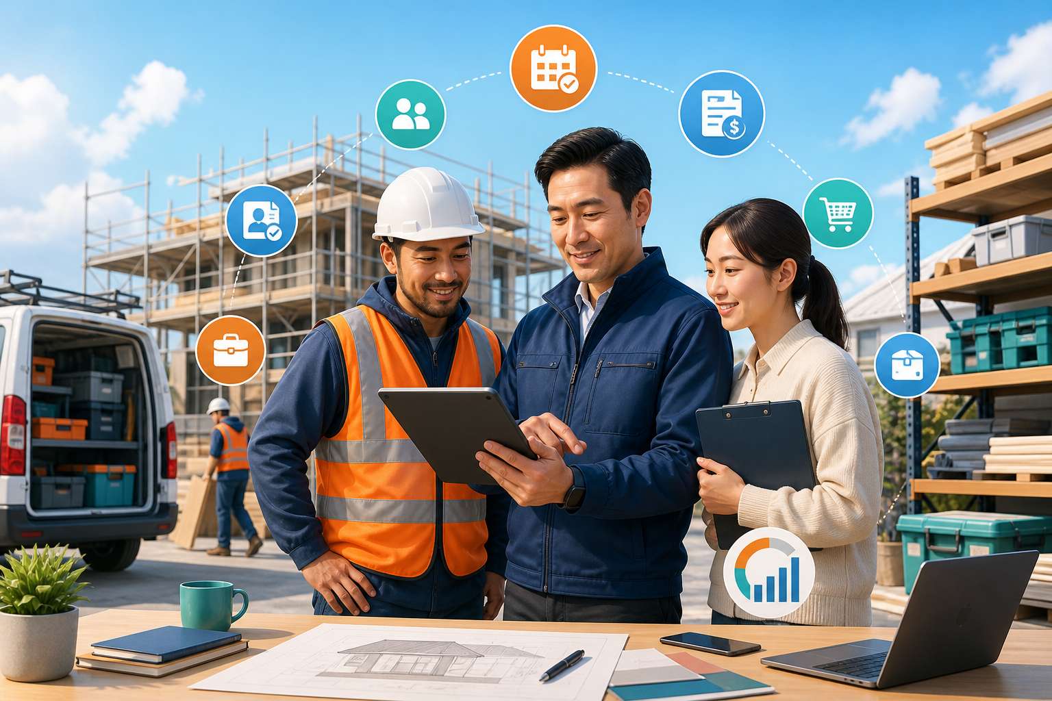A business team managing work sites
