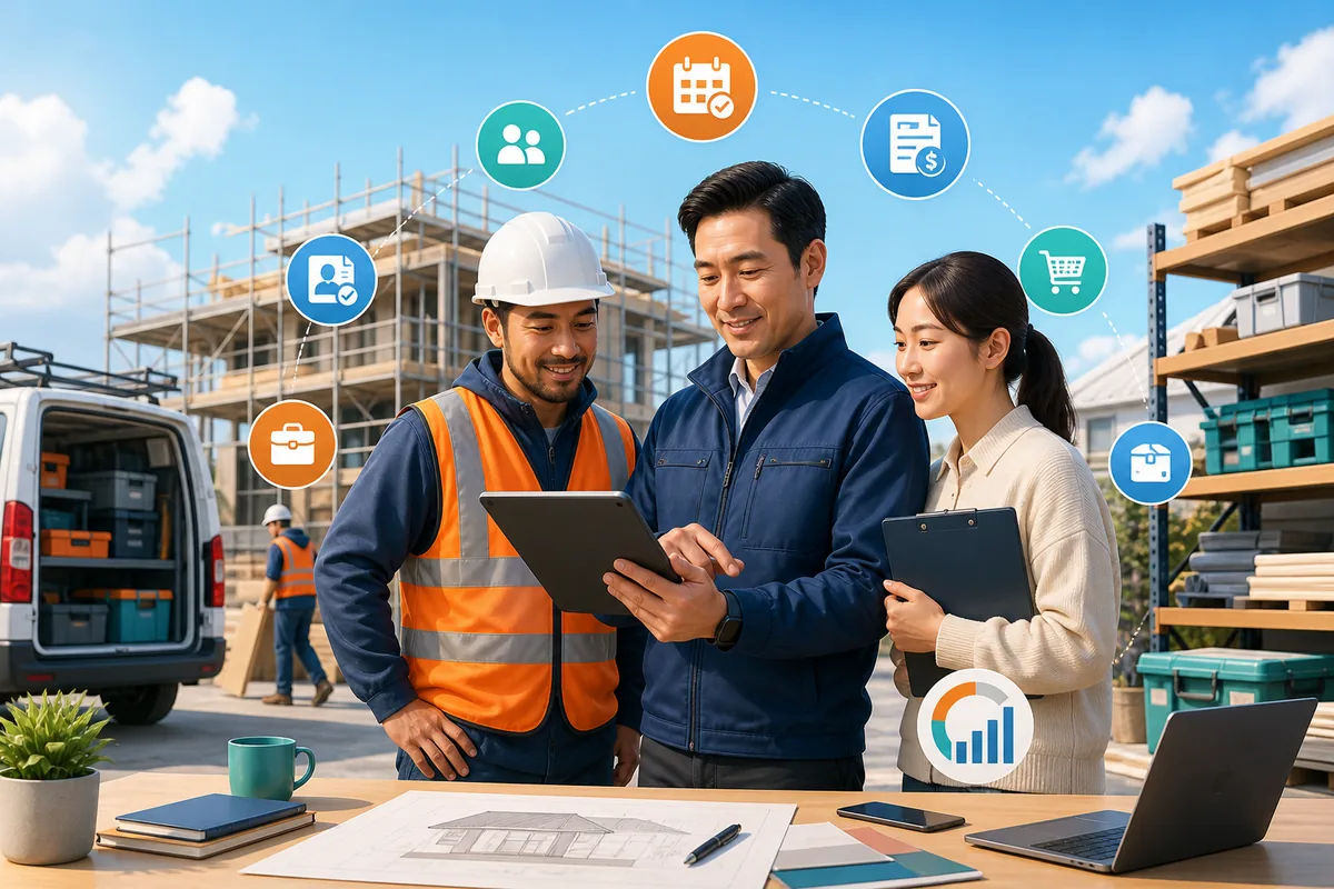 A business team managing work sites