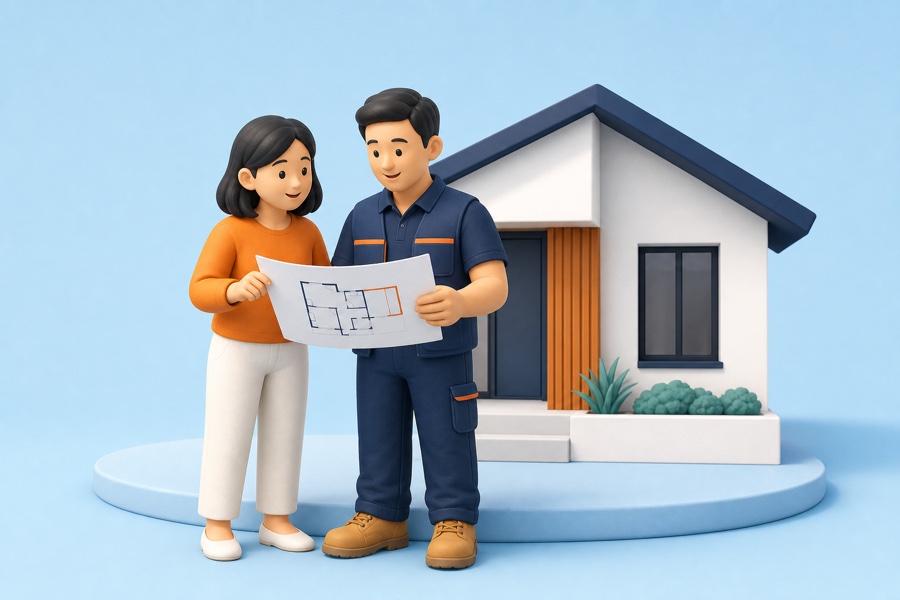 An owner discussing repairs and renovation with a trade professional