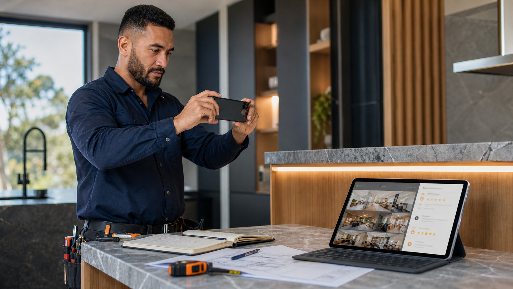 A tradie documenting quality work and building a portfolio of projects and customer reviews